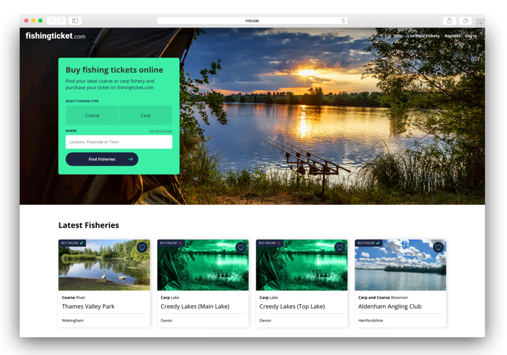 a preview of the fishingticket.com website homepage